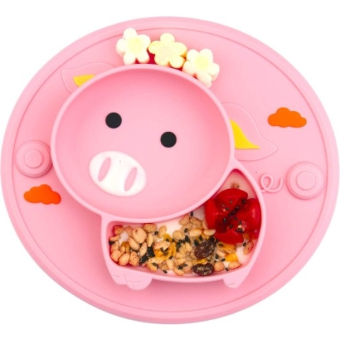 Put plates with compartments - Silicone Baby Board / Non-Slip Kids Placemat with Suction Cups - Self-Feeding Training