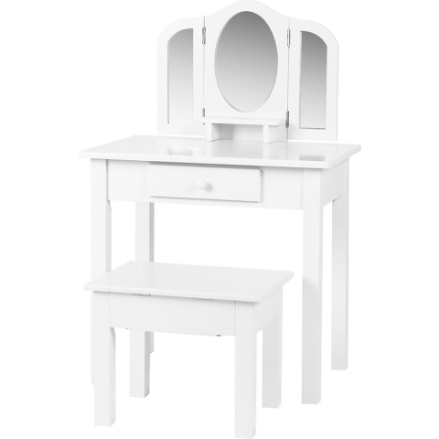 Kaptafel met krukje - opmaaktafel kinderkamer - met spiegels - wit