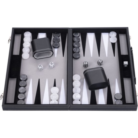 Longfield Backgammon 15"inch zwart wit en grijs ingelegd vilt