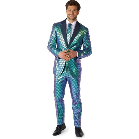 OppoSuits Fancy Fish - Heren Pak - Glimmend Visgraat Kostuum - Blauw - Maat EU 48