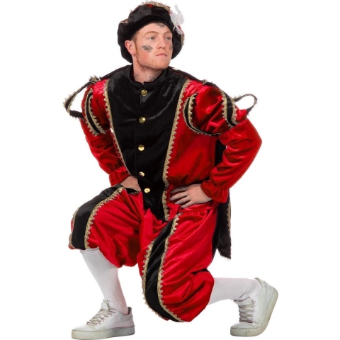 Rood/zwart pieten kostuum fluweel 54 (l/xl)