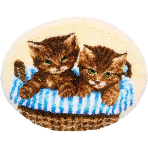 Knoopvormtapijt kit Kittens in mand - Vervaco - PN-0180277