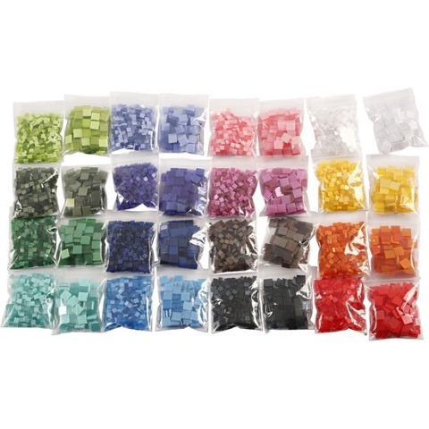 Mini mozaiek, afm 5x5+10x10 mm, dikte 2 mm, 32x25 gr/ 1 doos