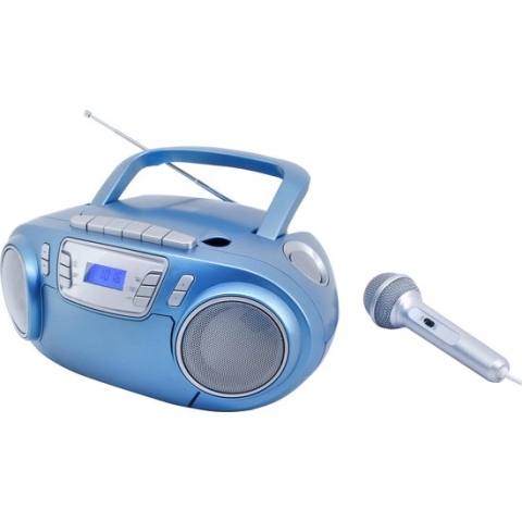 Soundmaster SCD5800BL - Boombox met FM-radio, cassettespeler, CD en externe microfoon, blauw