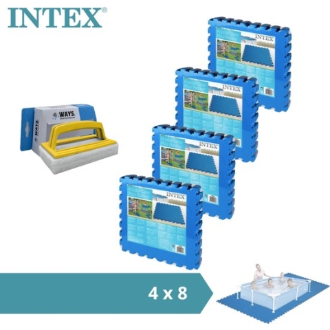 Intex - Zwembadtegels - 4 verpakkingen van 8 tegels - 8m² & WAYS scrubborstel