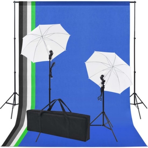 vidaXL Fotostudio set met 5 gekleurde achtergronden & 2 paraplu's