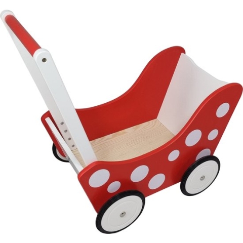 Playwood - Houten Poppenwagen rood wit  met stippen