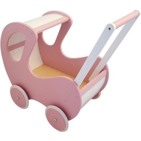 Playwood Poppenwagen Roze Met Wit Klassiek
