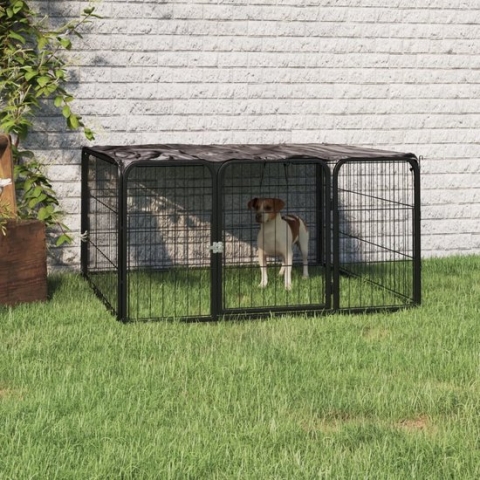 vidaXL-Hondenkennel-4-panelen-100x50-cm-gepoedercoat-staal-zwart