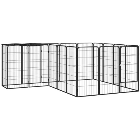 vidaXL-Hondenkennel-18-panelen-50-x-100-cm-gepoedercoat-staal-zwart