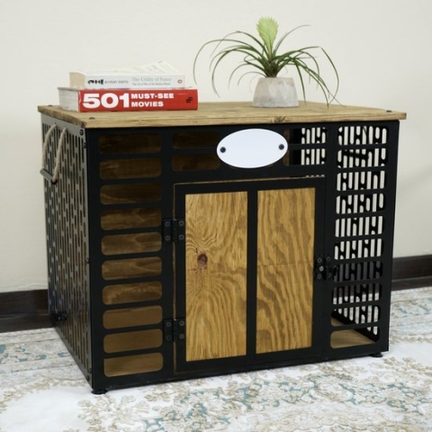 Hondenhok - Hondenbench - Metalen en Houten Hondenhok - Kennel - Bruin - Medium - 90*72*68 cm