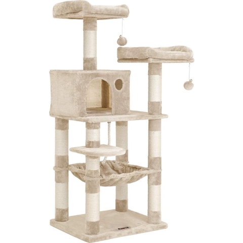 FEANDREA Krabpaal 143 cm - 2 knuffelige uitkijkplatforms - beige PCT15BE