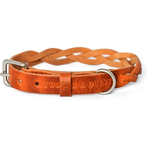 Cooper & Quint Twisted - Halsband hond gevlochten leer - Camel Large