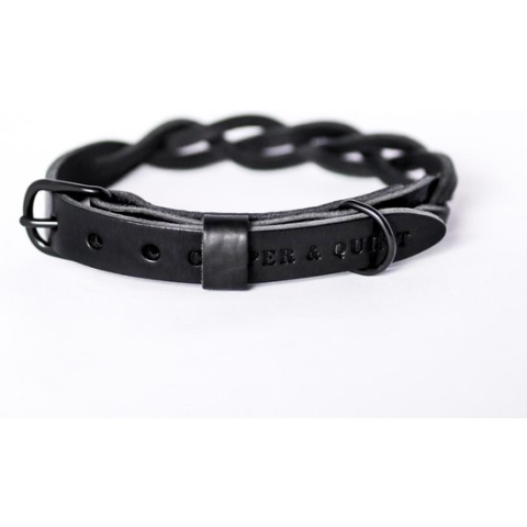 Cooper & Quint Twisted - Halsband Hond Leer Gevlochten - All Black - Medium