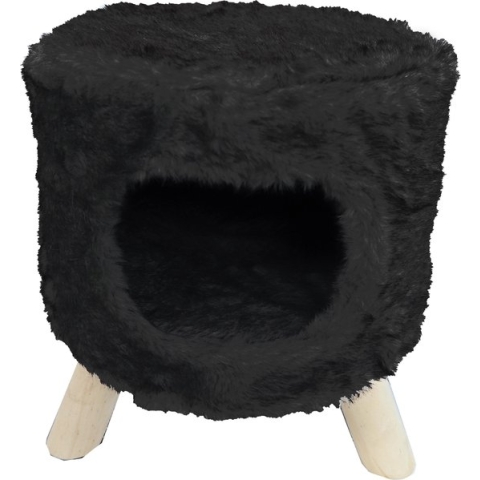 Poef rond pluche met gat Ø 42x50 cm, zwart.