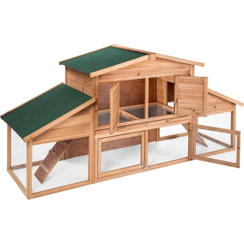 tectake XXL Konijnenhok met 2 verdiepingen en rustgedeelte 226x77x95,5cm - 403226