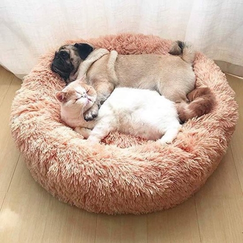 Donut dierenmand - honden slaapbed - pluche hondenmand 100 cm - Camel