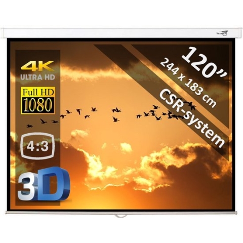 Manueel Projectiescherm (4:3) - 120"/3m05 - 244 x 183 cm - mét CSR systeem - WITTE behuizing
