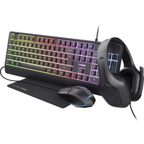 Trust GXT 792 Quadrox 4-in-1 Gaming Bundel - Gaming Keyboard - Muis - Headset - Muismat - Qwerty