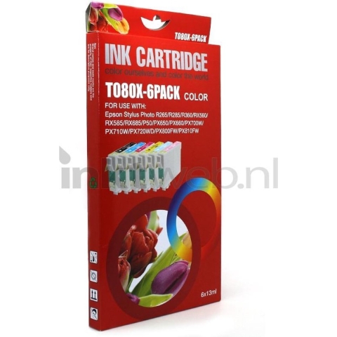 Huismerk - Inktcartridge / T0801 / 2 / 3 / 4 / 5 / 6 6-Pack / Zwart en Kleur - geschikt voor Epson