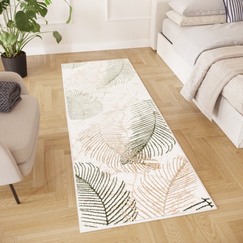 Tapiso Crystal Loper Tapijtloper Beige Bladeren Laagpolig Kleed Vloerkleed Maat- 70x450