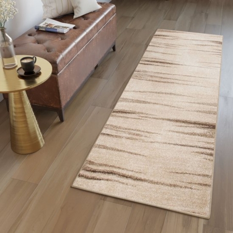 Tapiso Sari Tapijt Loper Beige Modern Woonkamer Gang Vloerkleed Maat- 90x1000