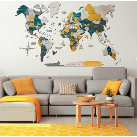 Houten Wereldkaart 3D - Country - XL (200 x 120 cm)