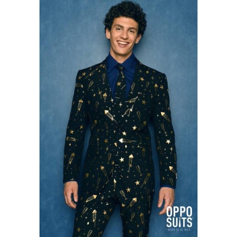 OppoSuits | Fancy Fireworks | Mannen Kostuum | Zwart | Kerst | Maat 50