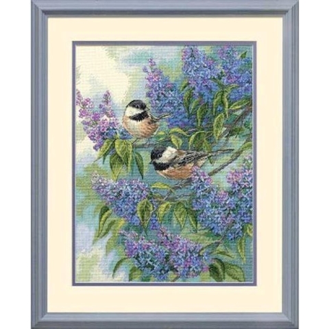 borduurpakket 35258 mezen tussen seringen, Chickadees & Lilacs