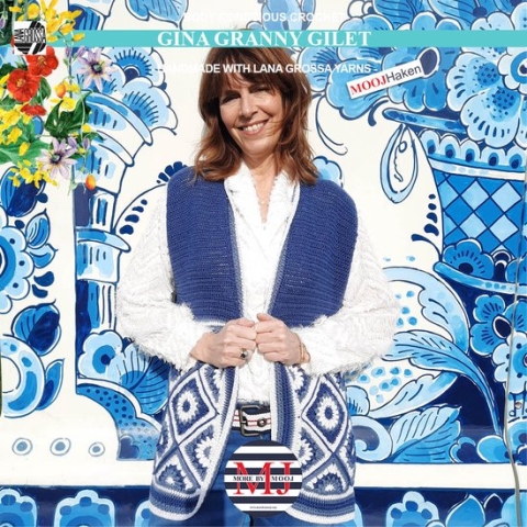Haakpakket Gina Granny Gilet Blue/White