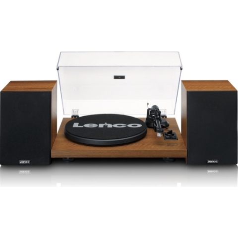 Lenco LS-480WD - Platenspeler met ingebouwde versterker en Bluetooth - 2 externe Speakers - Hout
