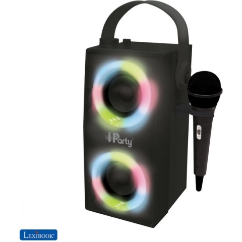 Lexibook iParty - draagbare Bluetooth-lichtspeaker met microfoon, lichteffecten, karaoke, draadloos, USB, SD-kaart, oplaadbare batterij, Zwart, BTP180BKZ