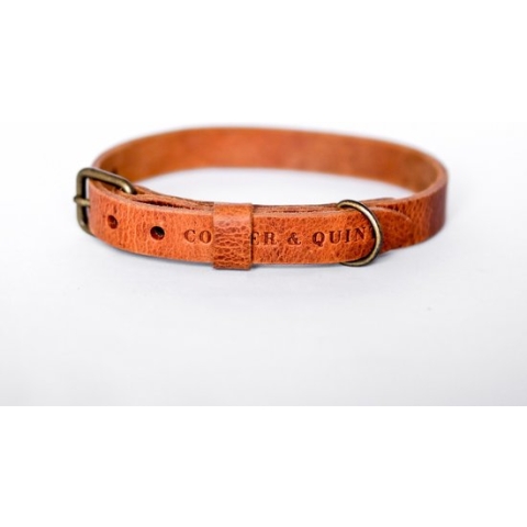 Cooper & Quint No Fuss - Halsband Hond - Leren Halsband Hond - Camel - Oud messing - Medium
