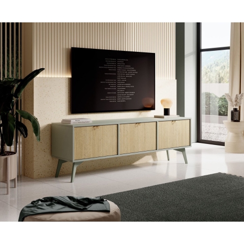 Meubella - TV-Meubel Essence - Groen - Licht eiken - 158 cm