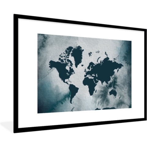 Fotolijst incl. Poster - Wereldkaart - Kleur - Waterverf - 90x60 cm - Posterlijst