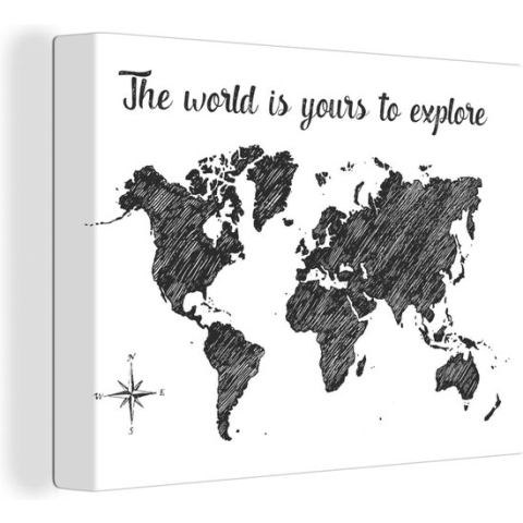 Wanddecoratie Wereldkaart - Reizen - Schets - Canvas - 120x90 cm