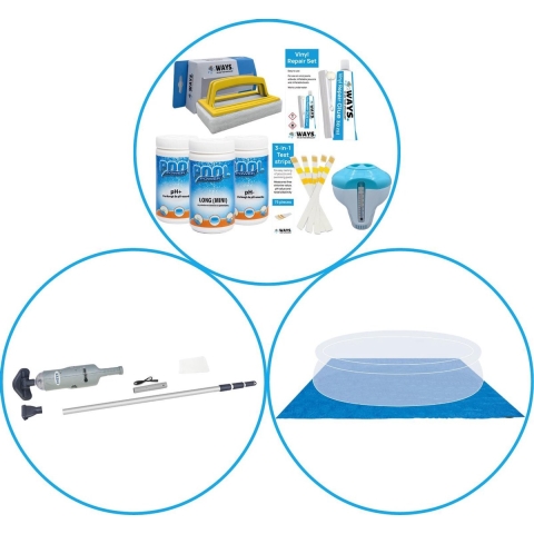 Zwembad Accessoirepakket 3-delig - WAYS Onderhoudspakket & Zwembad stofzuiger & Grondzeil