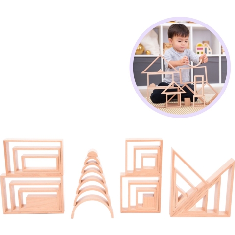 TickiT Rainbow Architect Set | Houten Vormen Set Groot Naturel | 28 Stuks