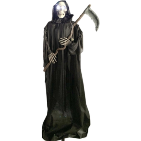 Halloween pop levensgrote bewegende en schreeuwende Grim Reaper (2 meter hoog)