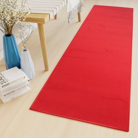 Tapiso Luxury Tapijtloper Rood Modern Gang Woonkamer Vloerkleed Maat- 70x1400