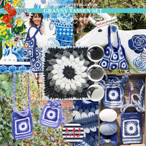 Haakpakket Granny Tassen Set Grey/White