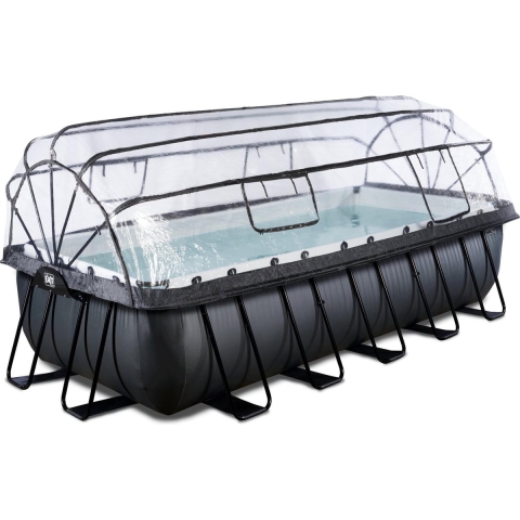 EXIT Black Leather zwembad 540x250x122cm met zandfilterpomp en overkapping - zwart
