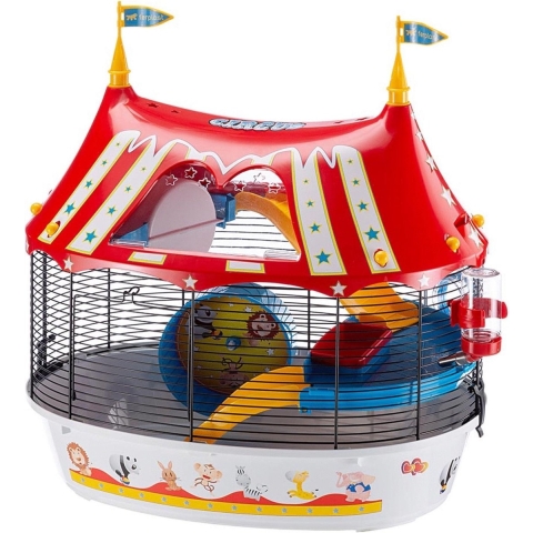 Ferplast Kooi Circus Fun - Hamsterkooi - Wit/Rood - 49,5 x 34 x 42,5 cm