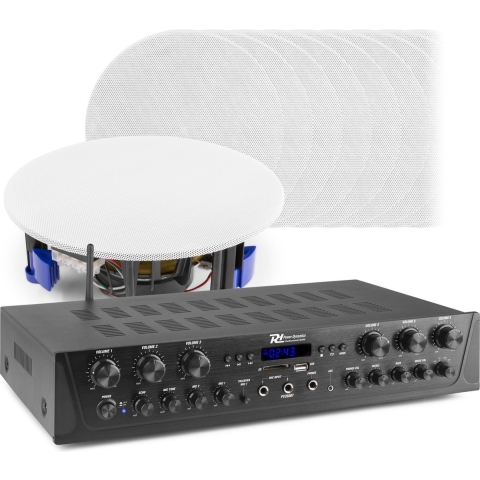 Geluidsinstallatie met Bluetooth - Power Dynamics - PV260BT versterker met 12x NCSP5 plafond speaker