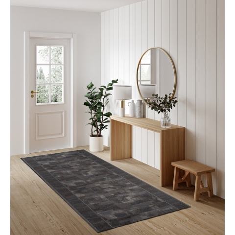 Tapiso Antislip Rubber Mat Zwart Donker Klassiek Rubbermat Tapijt Maat- 100x1150