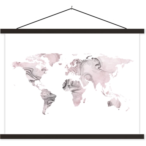 Wanddecoratie - Wereldkaart - Verf - Roze - Schoolplaat - 150x113 cm - Textielposter - Textiel poster