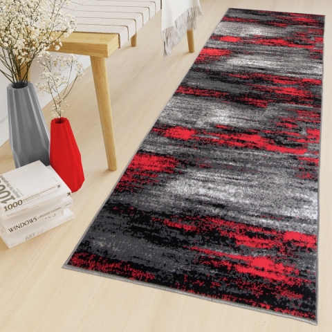 Tapiso Maya Loper Vloerkleed Antraciet Roog Rug Laagpolig Maat- 120x1200