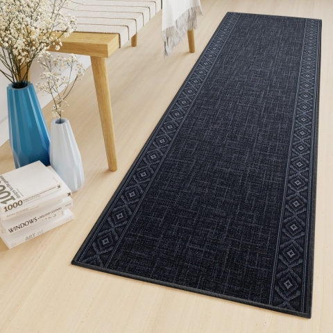 Tapiso Antislip Rubber Mat Loper Antraciet Woonkamer Slaapkamer Hal Klassiek Modern Rubbermat Maat- 80x900