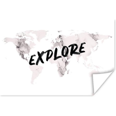 Poster Wereldkaart - Marmer - Quote - 180x120 cm XXL