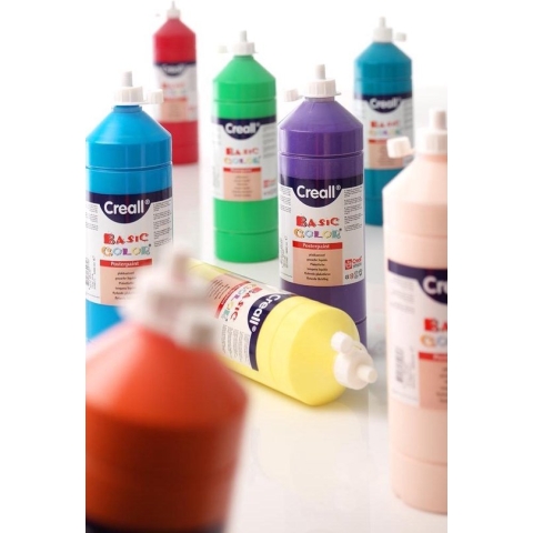 Plakkaatverf Basic  waterbasis 12 kleuren flacons van 1 liter